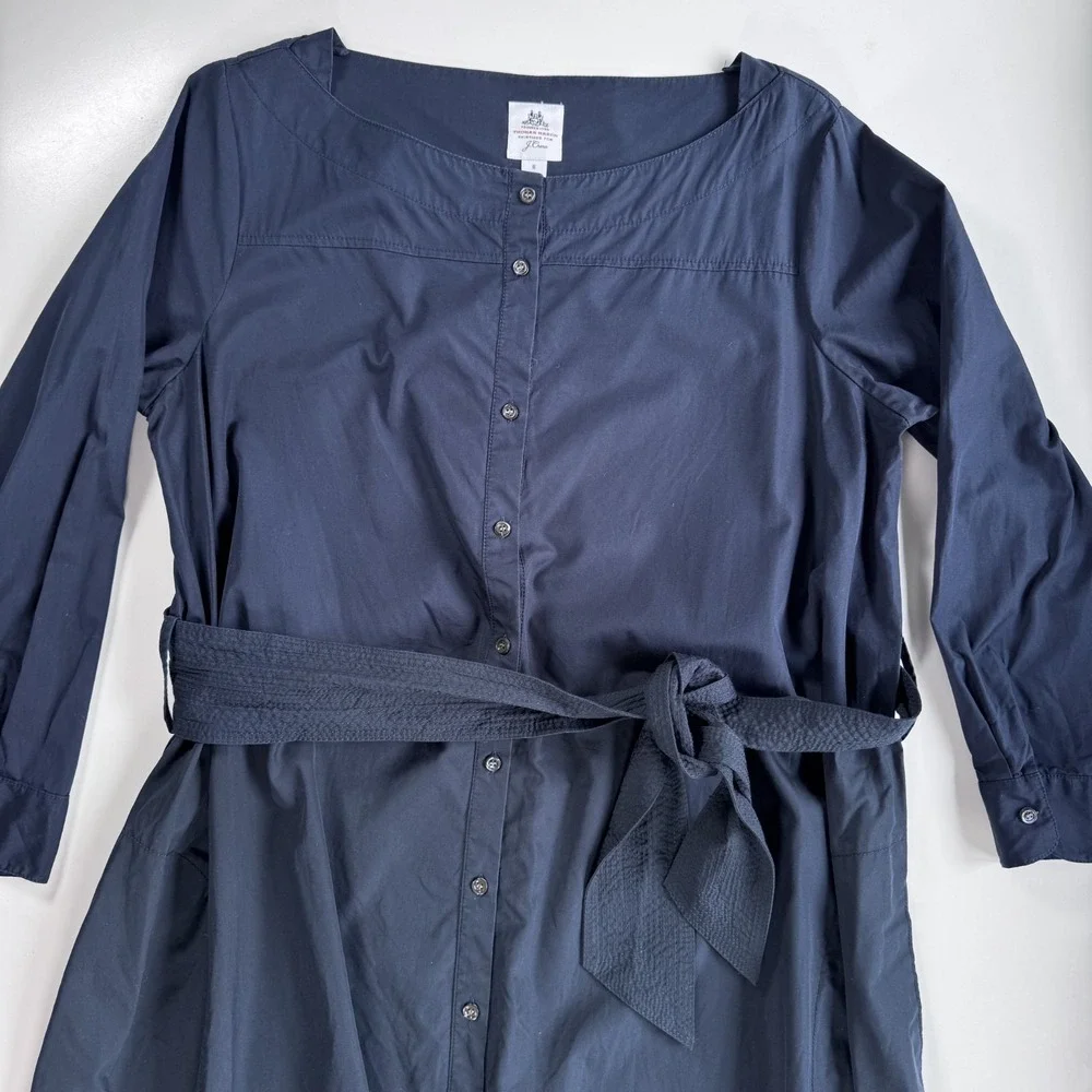 J CREW x Thomas Mason Shirt Dress Midi Womens 8 Blue G8673‎ Pockets